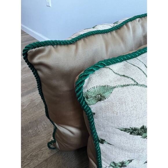 Set of 2 Embroidered Vine Plant Leaf Satin Throw Pillows - Picture 5 of 5